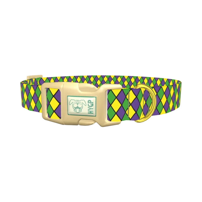 Mardi Gras Rhombus Dog Collar - plastic gold