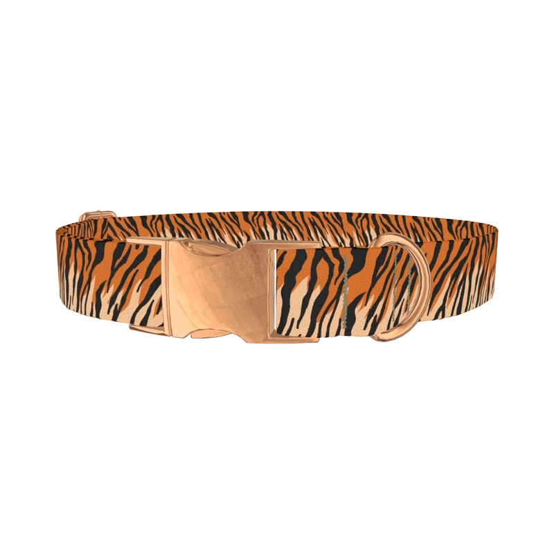 Tiger Stripe Dog Collar - metal rose gold