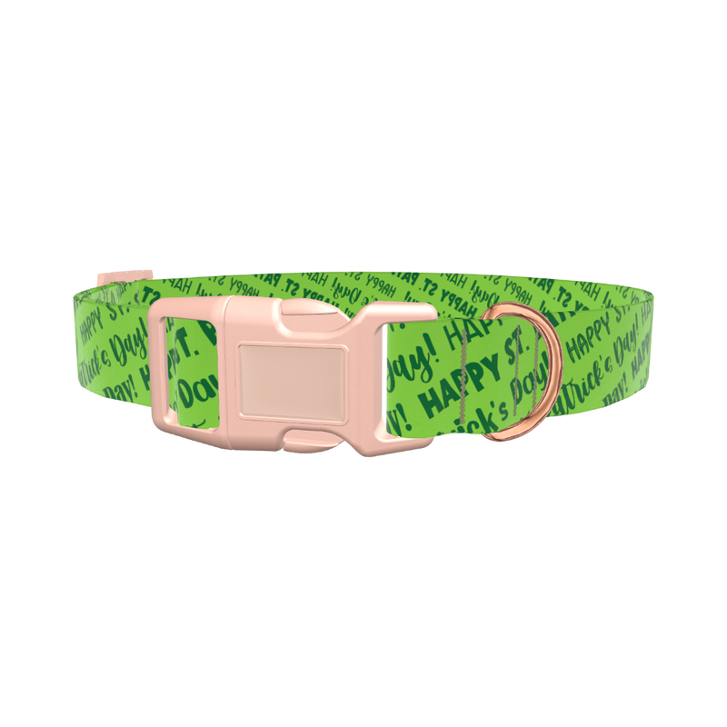 Green St. Patrick's Text Dog Collar - plastic gold