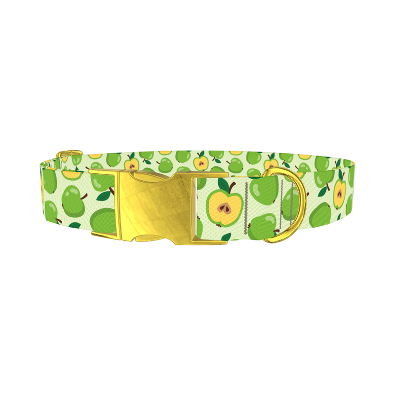 Green Apple Dog Collar - metal gold