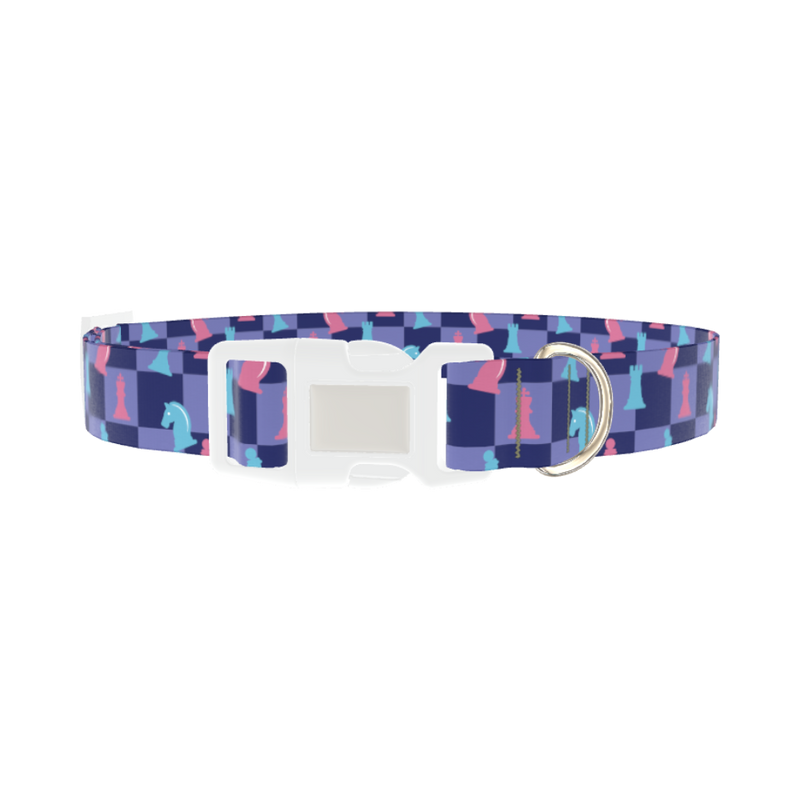 Chess Pattern Dog Collar - plastic silver