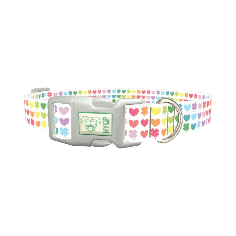 Rainbow Heart and Clover Dog Collar - plastic silver