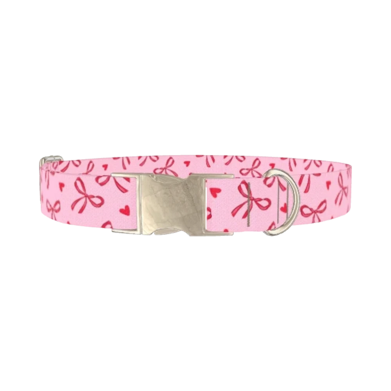 Valentine Bow Dog Collar - metal silver