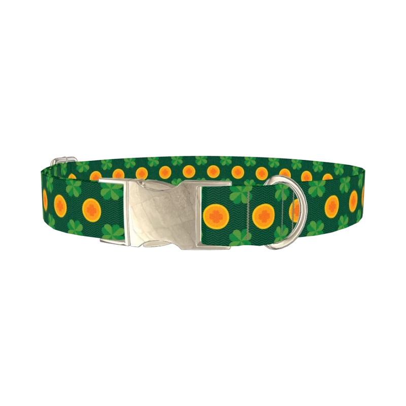 St. Patrick's Clover Coin Dog Collar - metal silver