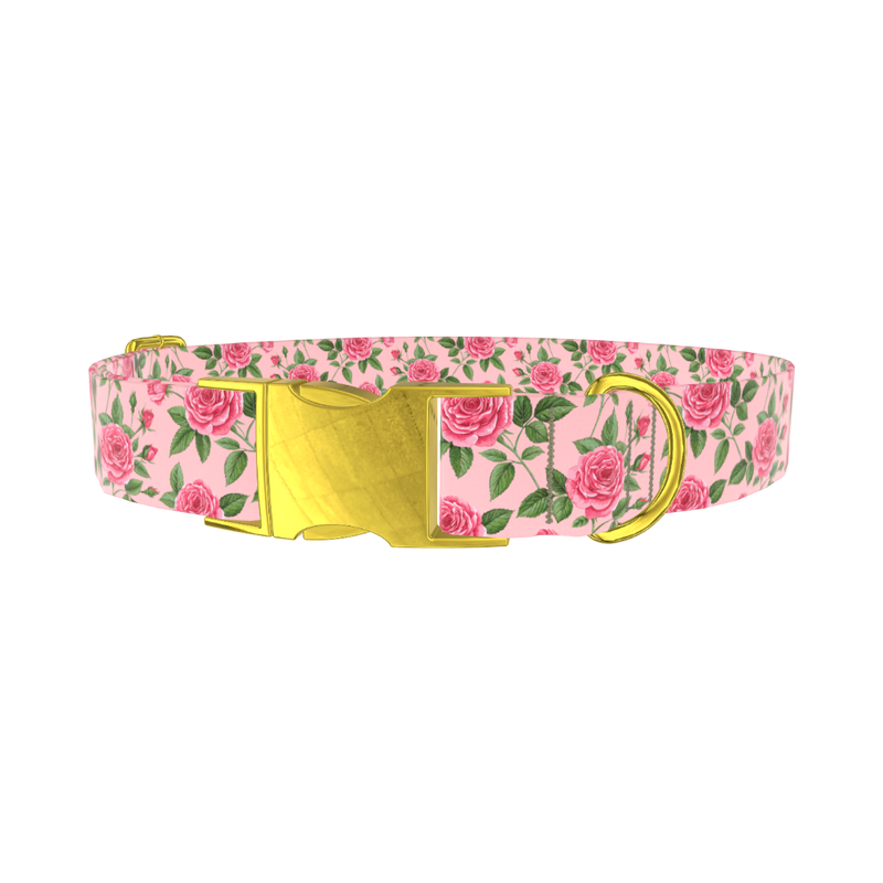 Floral Rose Dog Collar - metal rose gold