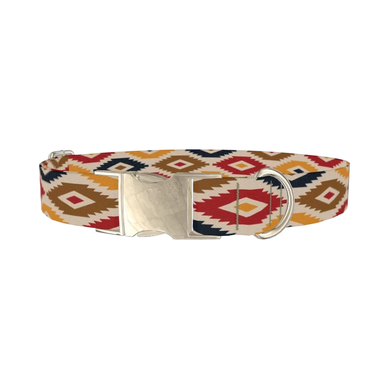 Tribal Rhombus Star Dog Collar - metal silver