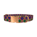 Festive Blue Plaid Dog Collar - metal rose gold
