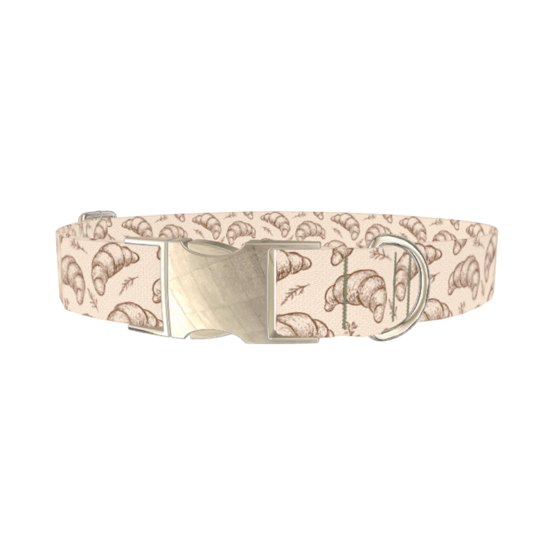 Beige Croissant Leaf Dog Collar - metal silver