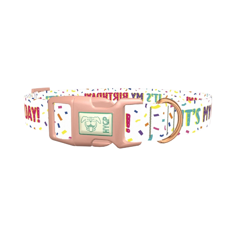 Birthday Confetti Dog Collar - plastic rose gold