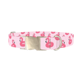 Pink Flamingo Dog Collar - metal silver