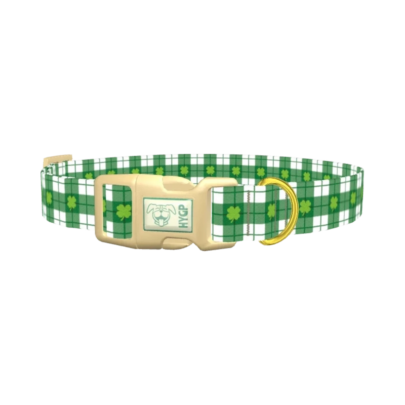 St. Patrick's Plaid Dog Collar - plastic gold
