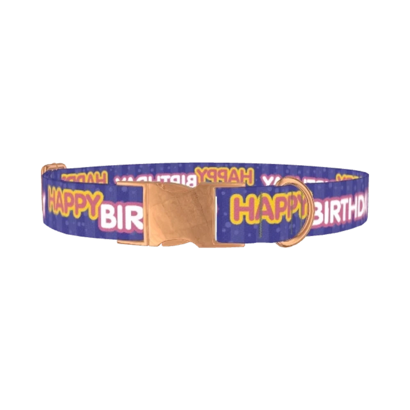 Birthday Text Dog Collar - metal rose gold
