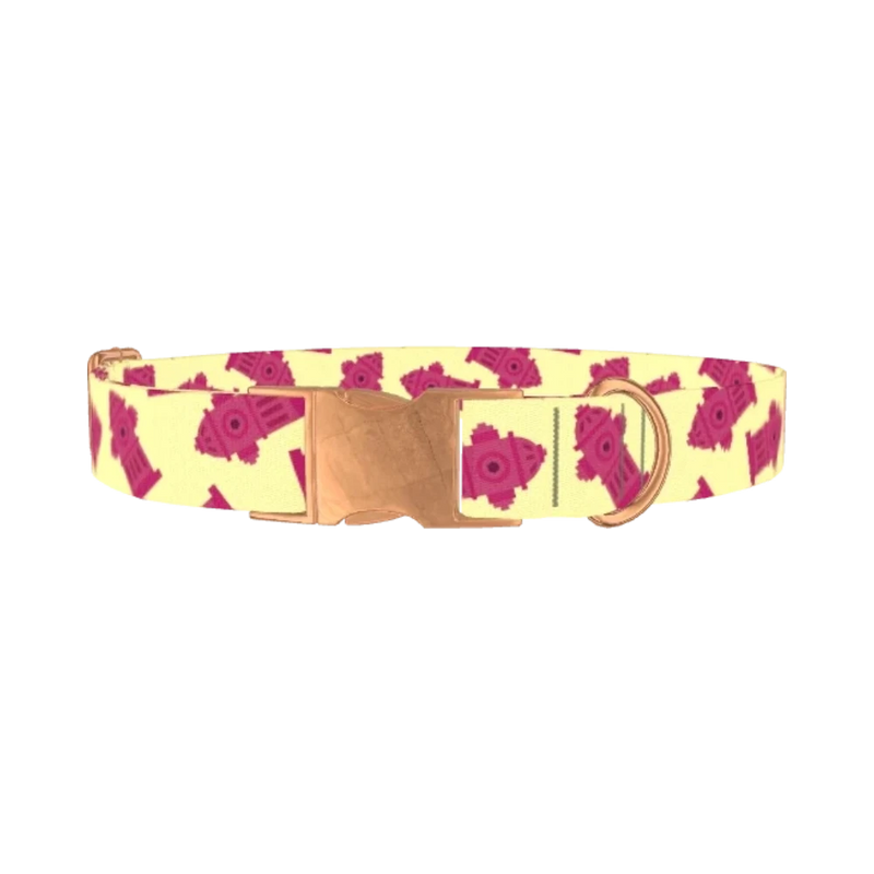 Hydrant Pattern Dog Collar - metal rose gold