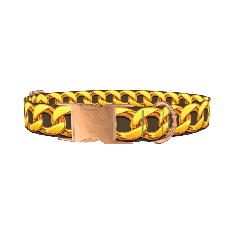 Brown Background Gold Chain Dog Collar - metal rose gold