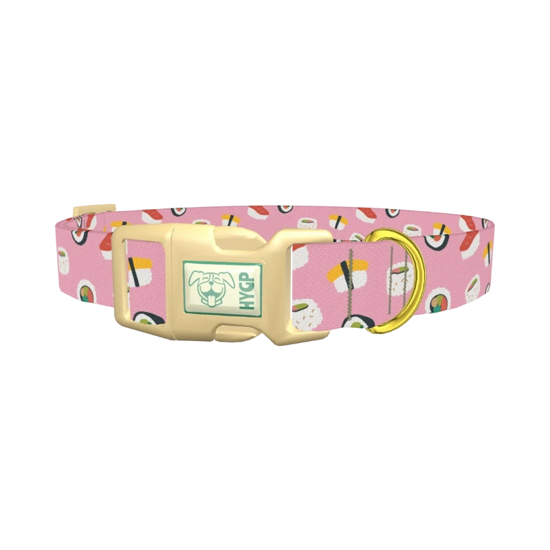 Pink Sushi Pattern Dog Collar - plastic gold