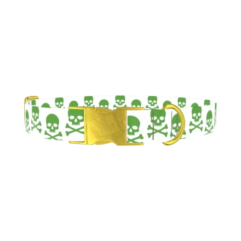 Green Skull Dog Collar - metal gold
