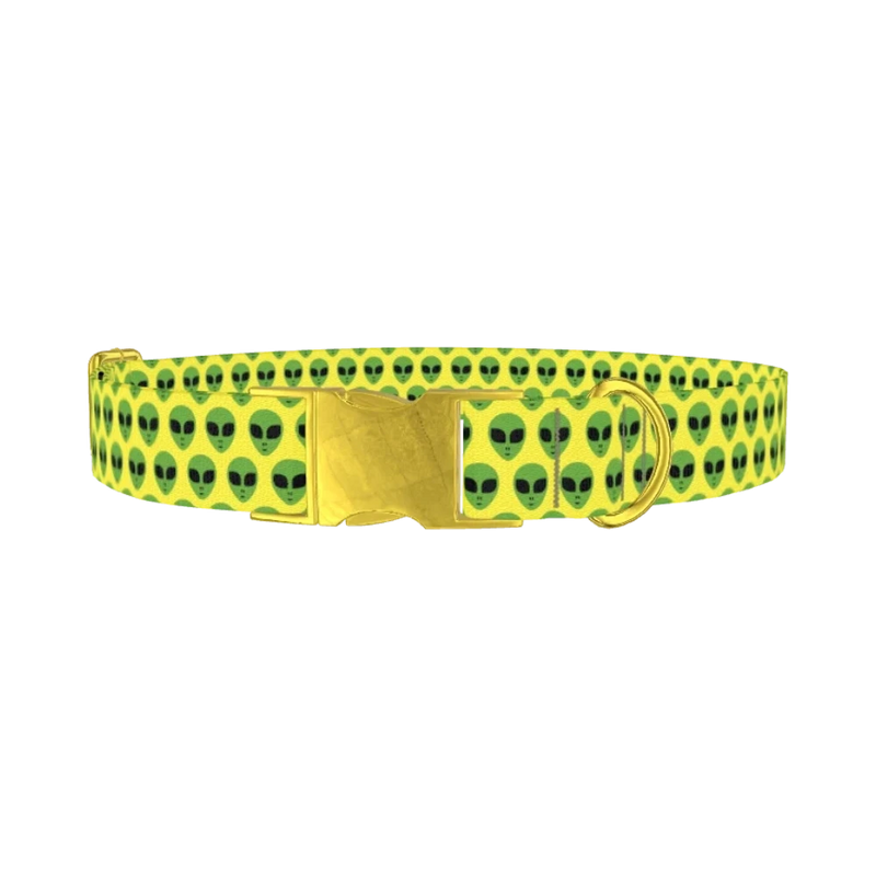 Alien Faces Dog Collar - metal gold