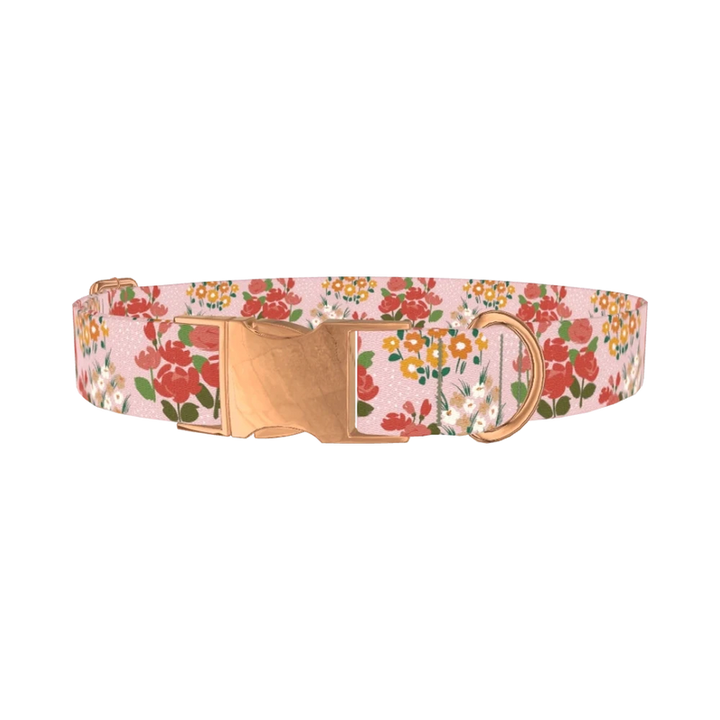 Pink Floral Bouquet Dog Collar - metal rose gold