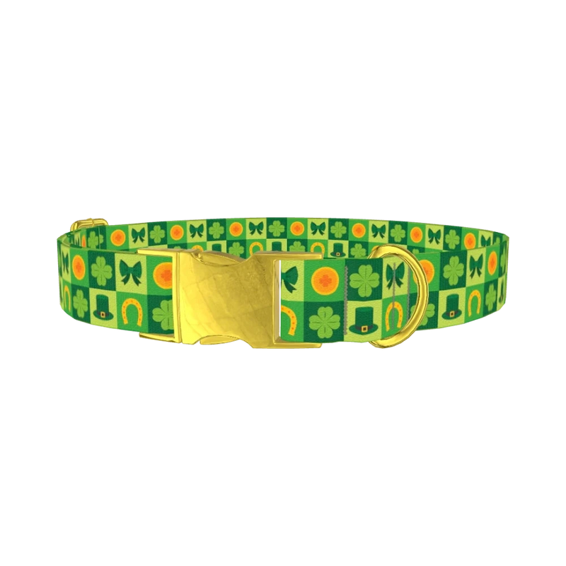 Shamrock Patchwork Dog Collar - metal gold