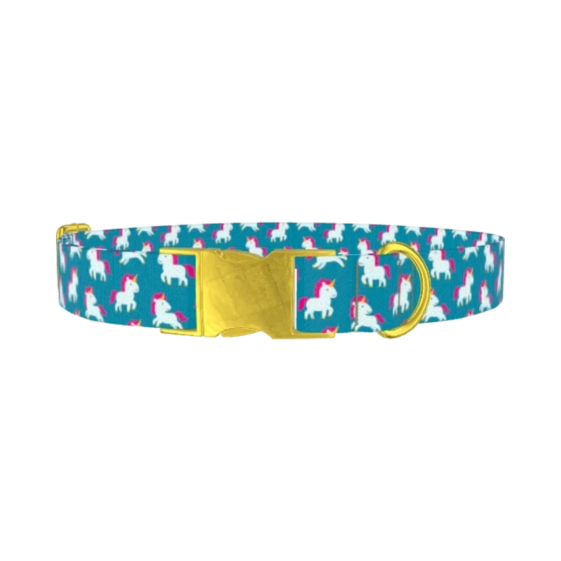 Unicorn Pattern Dog Collar - metal gold