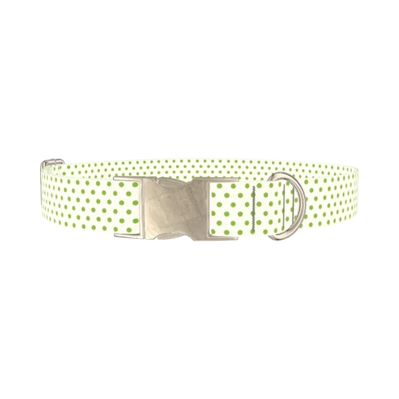 Green Polka Dot Dog Collar - metal silver