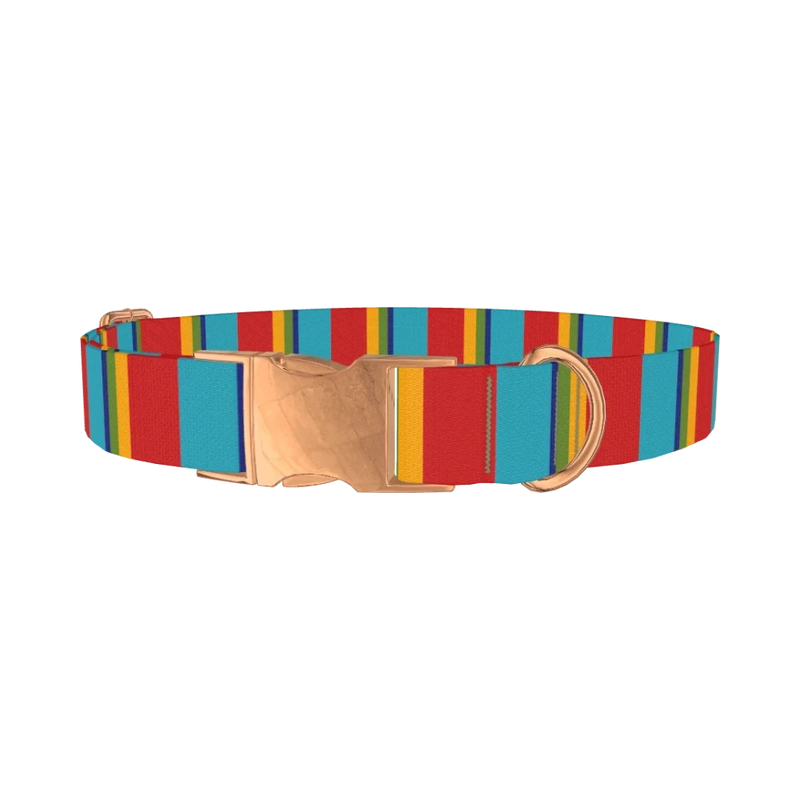 Red Turquoise Stripe Dog Collar - metal rose gold