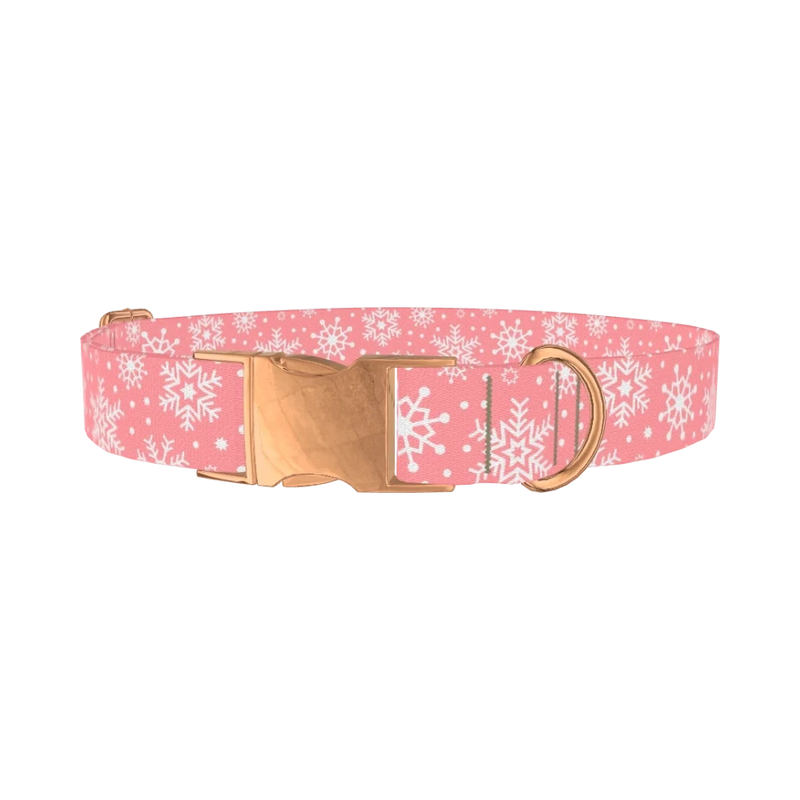 Pink Snowflake Pattern Dog Collar - metal rose gold