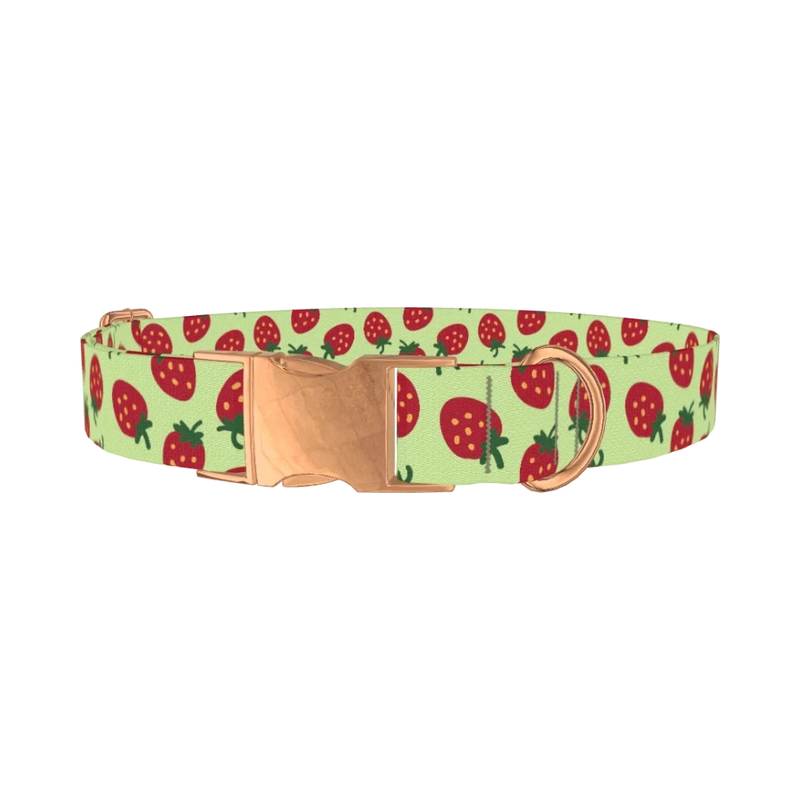 Strawberry Pattern Dog Collar - metal rose gold