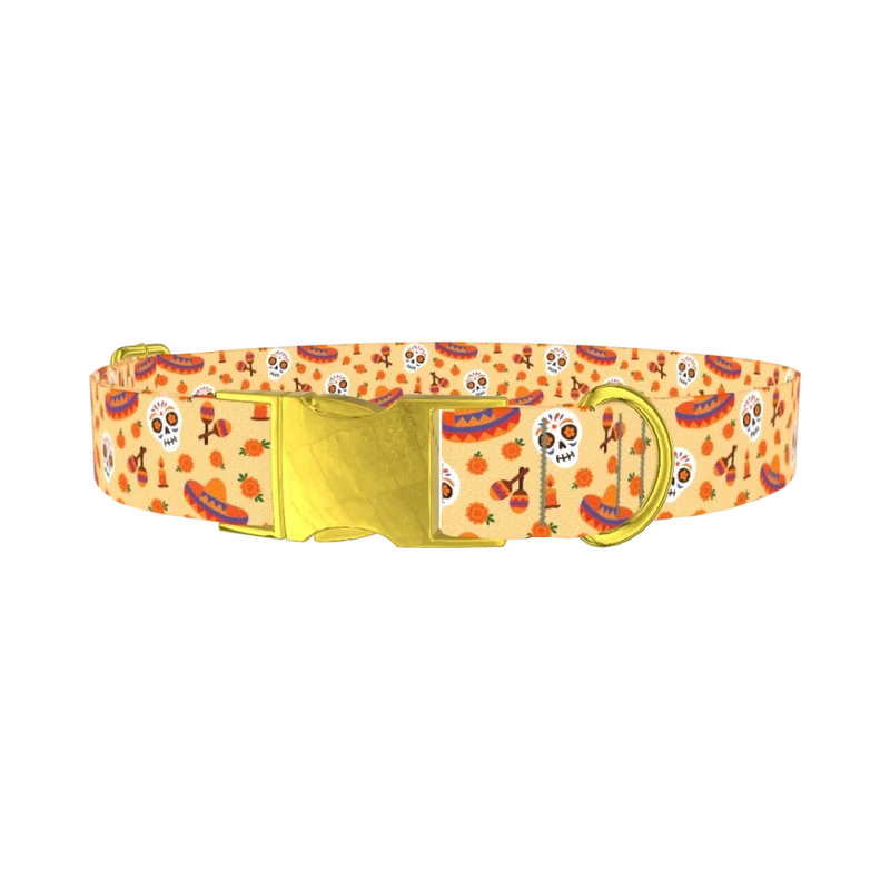 Dia de los Muertos Dog Collar - metal gold