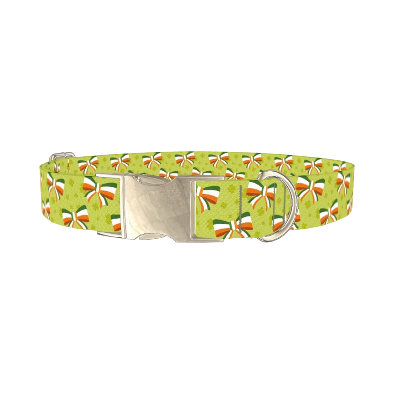 Shamrock Irish Bow Dog Collar - metal silver