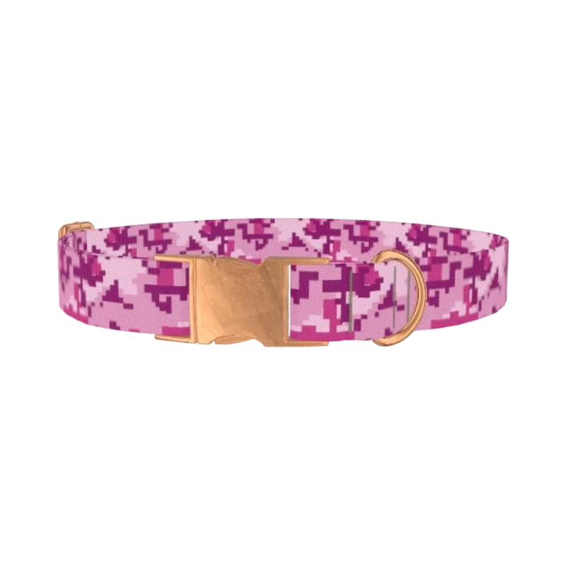 Pink Digital Camo Dog Collar - metal rose gold