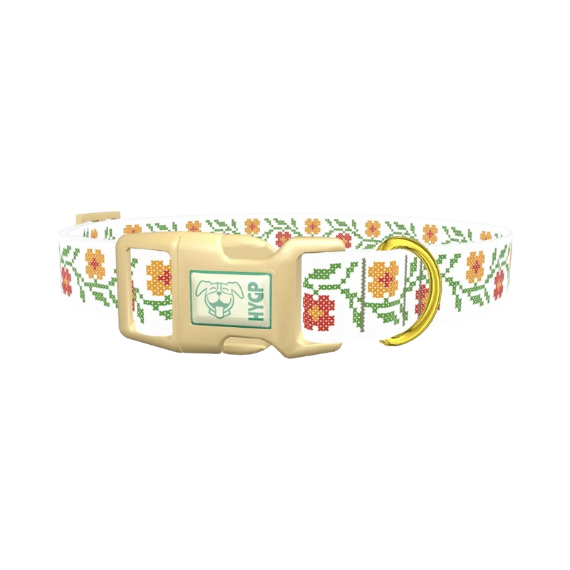 Cross Stitch Flower Dog Collar - plastic gold