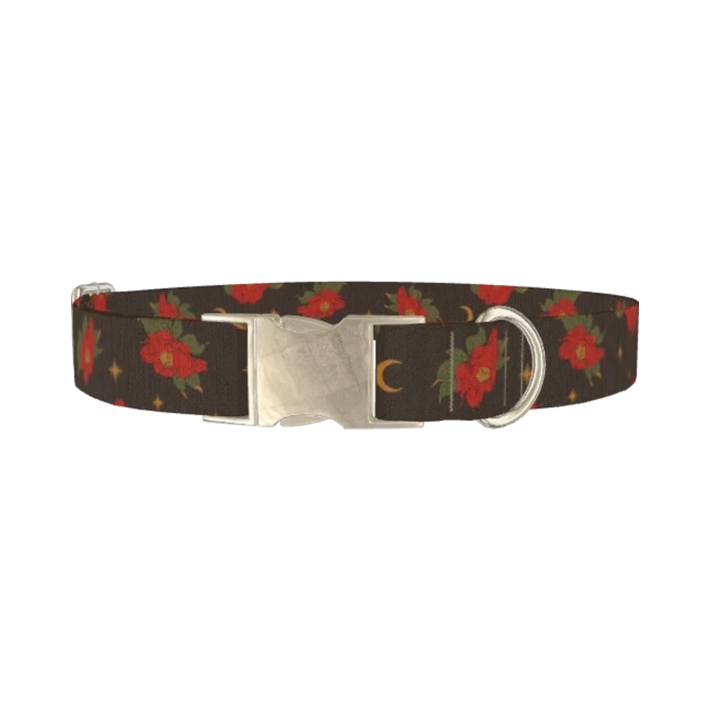 Halloween Floral Moon Dog Collar - metal silver