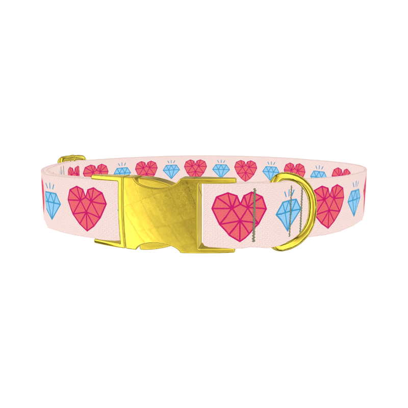 Geometric Diamond Heart Dog Collar - metal gold