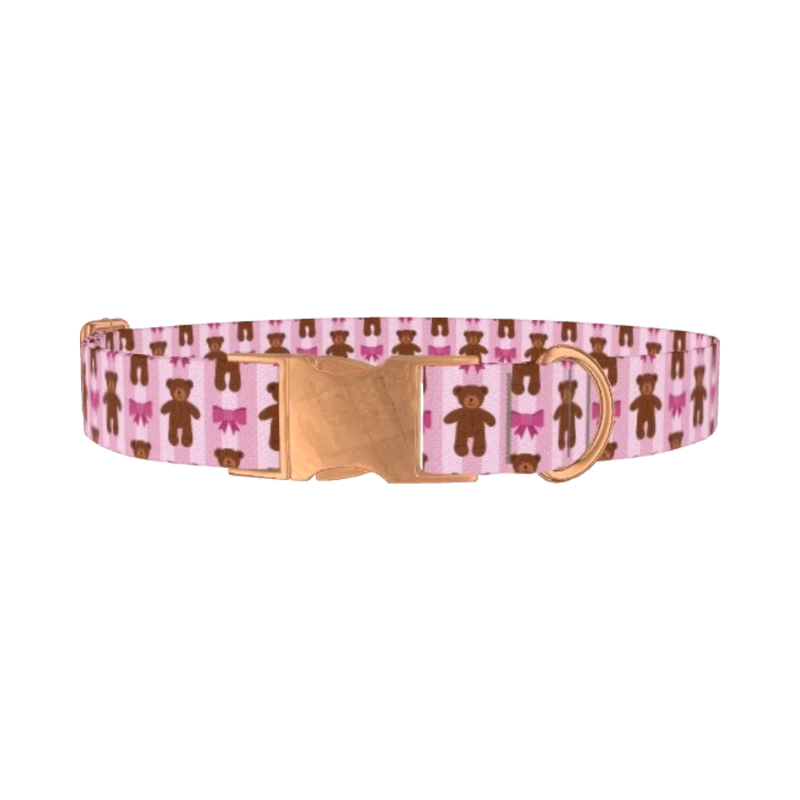 Teddy Bear Bow Dog Collar - metal rose gold