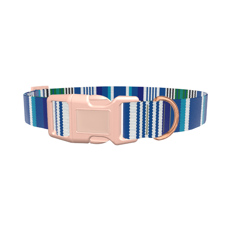 Blue Woven Stripe Dog Collar - plastic gold