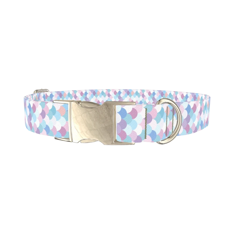 Pastel Mermaid Scale Dog Collar - metal silver