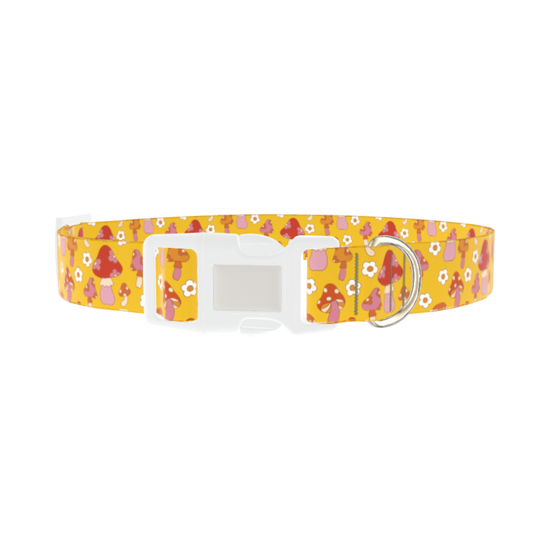 Mushroom Floral Dog Collar - plastic silver