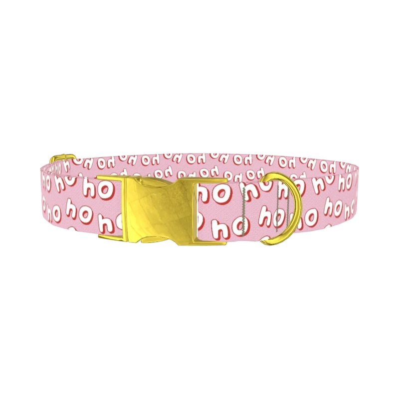 Christmas Ho Ho Ho Dog Collar - metal gold