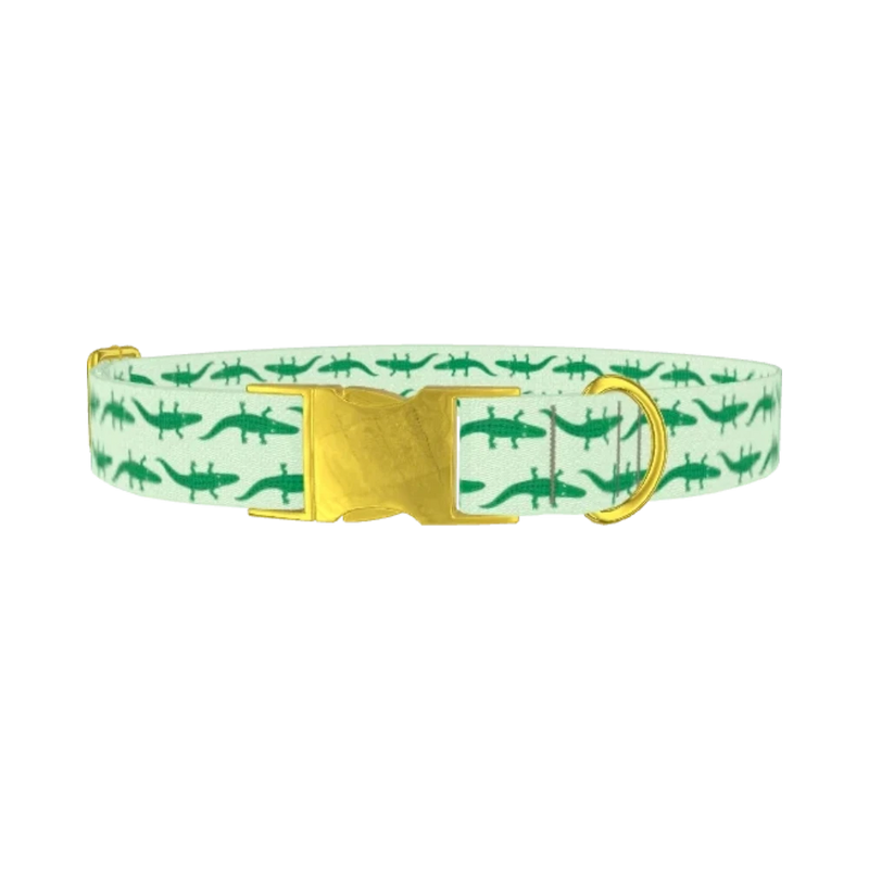 Crocodile Pattern Dog Collar - metal gold