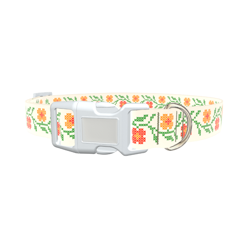 Cross Stitch Flower Dog Collar - plastic rose gold