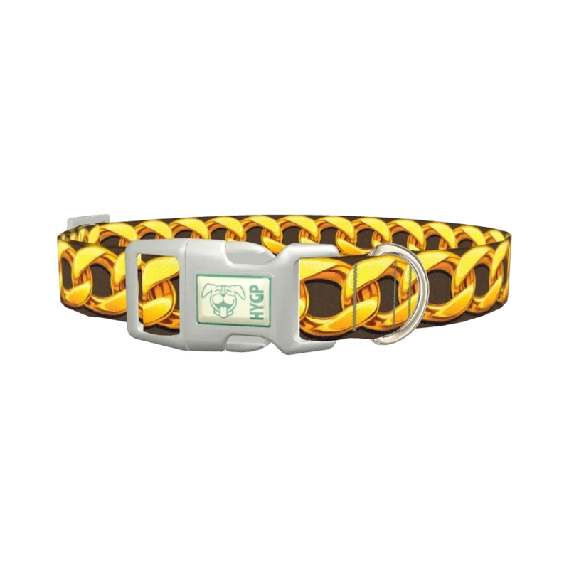 Brown Background Gold Chain Dog Collar - plastic silver