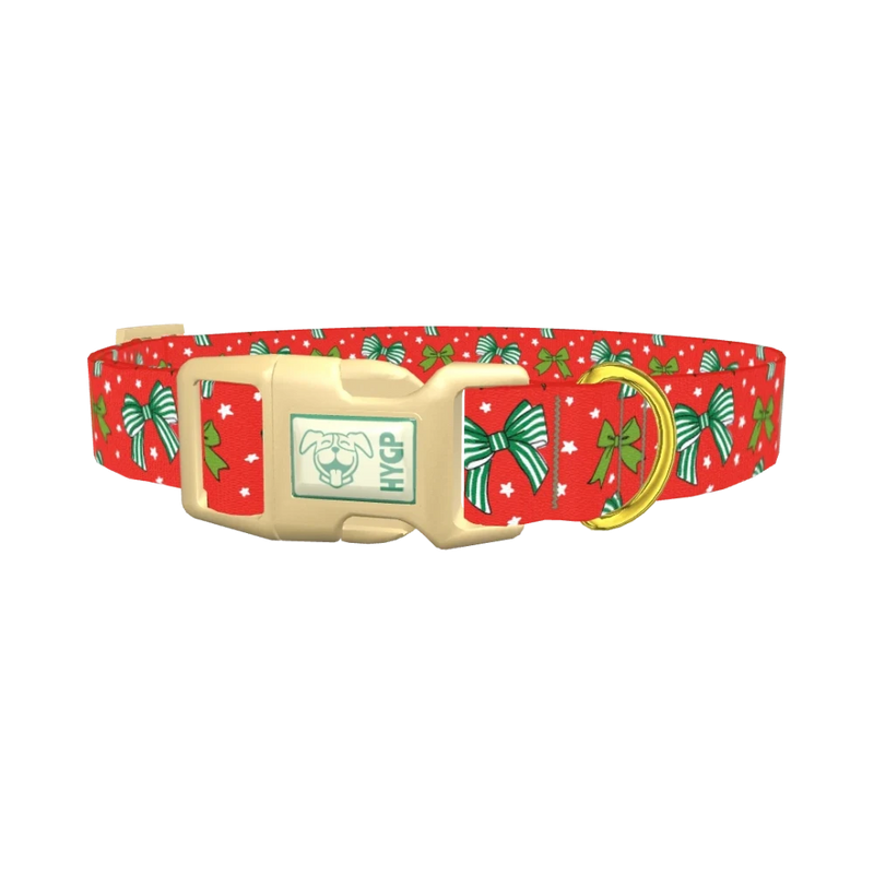 Christmas Bow Dog Collar - plastic gold