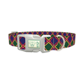 Festive Blue Plaid Dog Collar - plastic silver