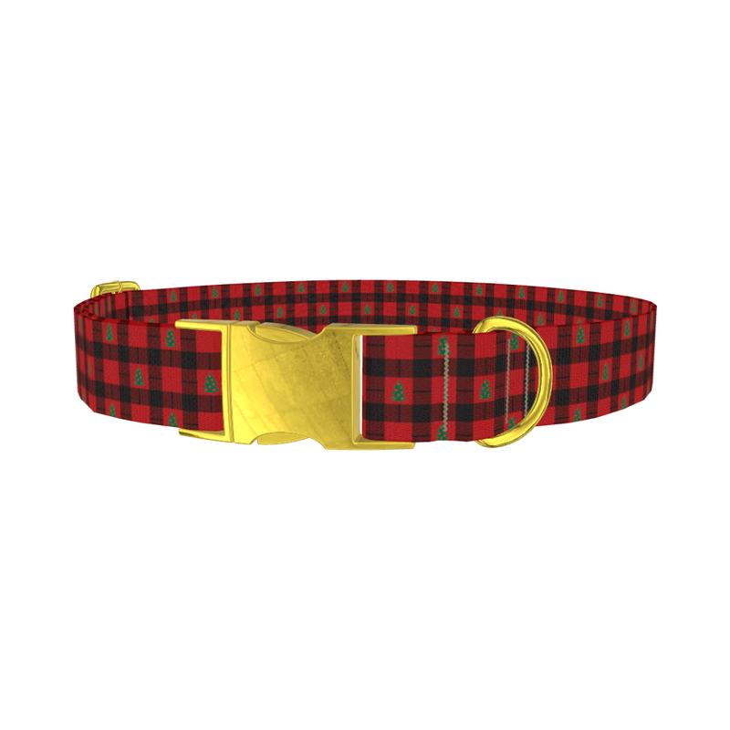 Christmas Plaid Dog Collar - metal gold