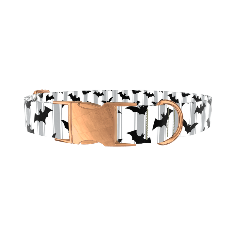 Striped Bat Halloween Dog Collar - metal rose gold