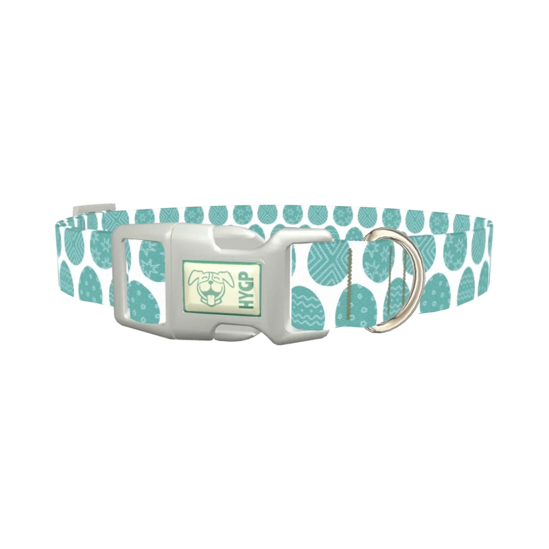 Teal Easter Egg Pattern Dog Collar - plastic silver