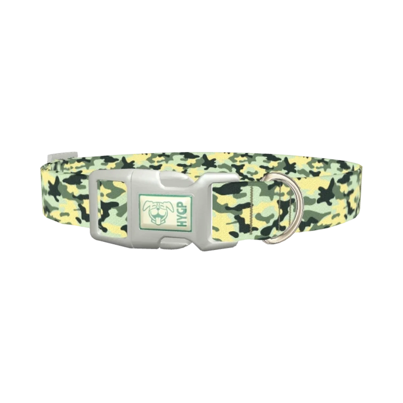 Light Green Camo Dog Collar - plastic silver
