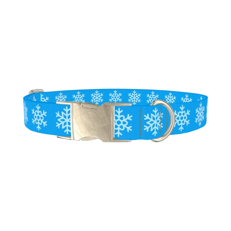 Blue Snowflake Pattern Dog Collar - metal silver