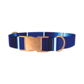 Blue Geometric Stripe Dog Collar - metal rose gold